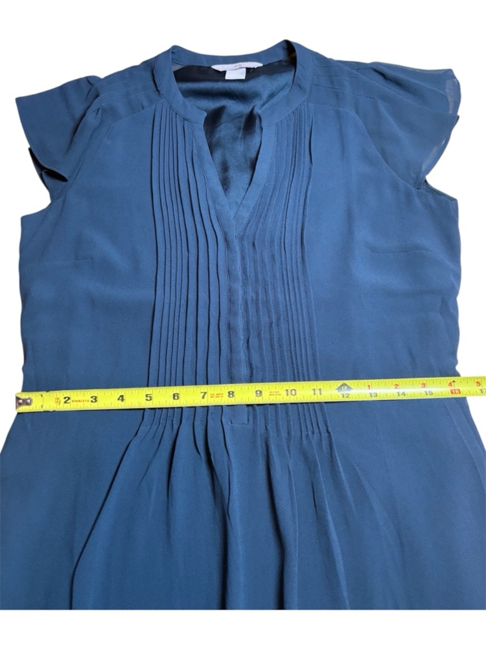 H&M Dark Teal Chiffon Dress Pin-Tuck Pleats Minimalist Dark Academia Size Small - Picture 9 of 16